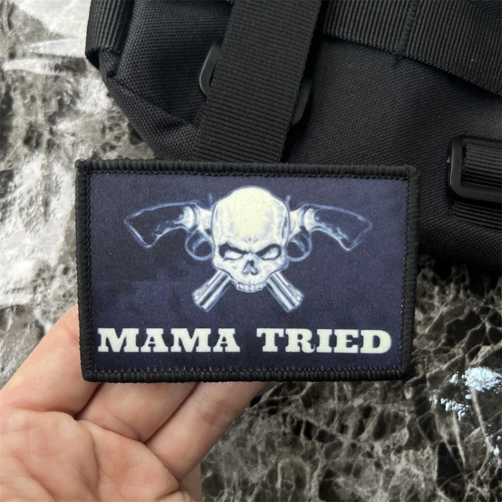 Mama Tried Dual Gun Skull moral Badge Patches Tactical Armband Backpack Printed Stickers - imagen 4