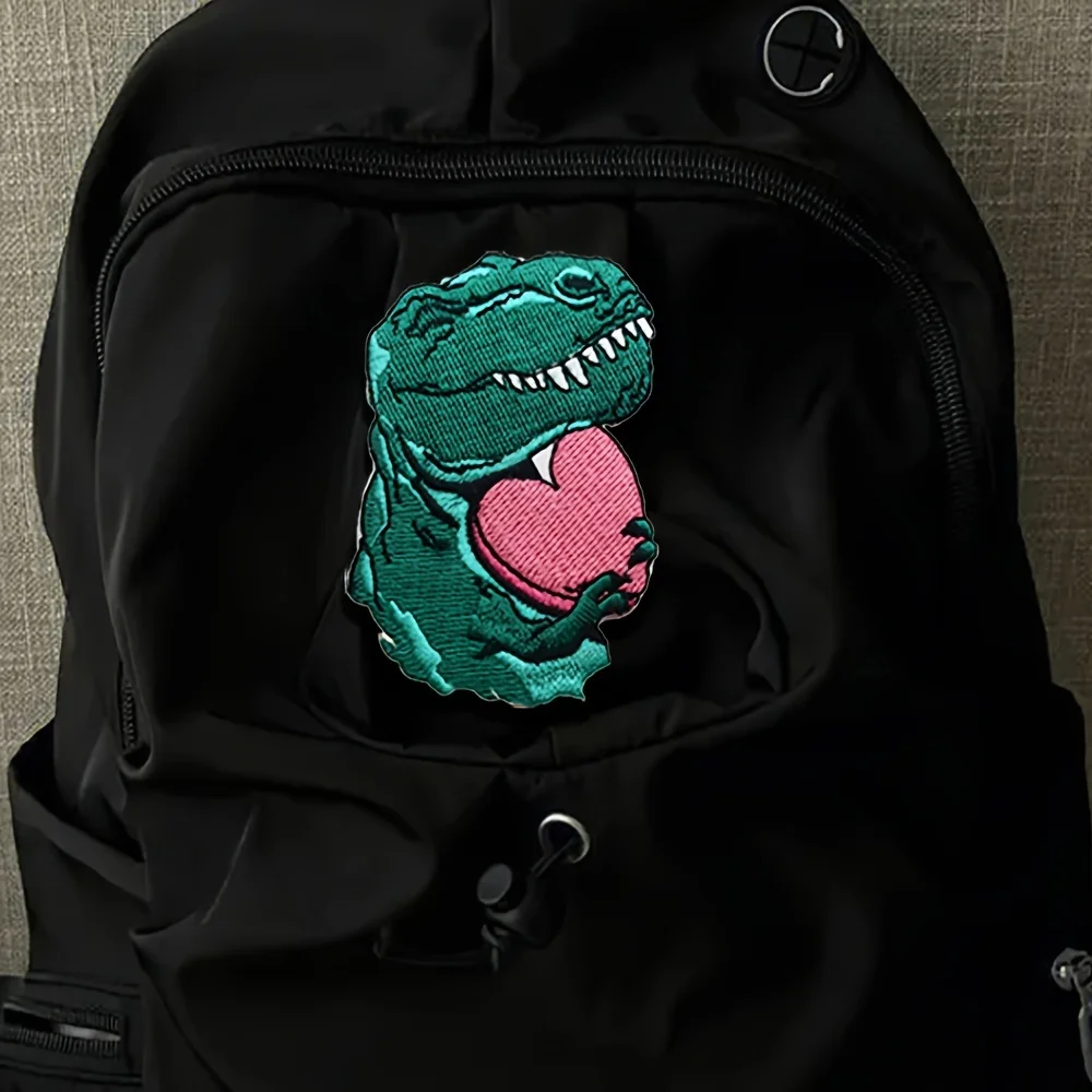 Parches bordados de dinosaurio t-rex sosteniendo un corazón, apliques termoadhesivos de dibujos animados divertidos y bonitos para chaquetas, mochilas, sombreros DIY, 1 ud. - imagen 2