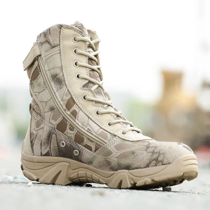 Botas tácticas de cuero impermeables para hombre, zapatos de trabajo de seguridad en el desierto, botines de combate, zapatos de senderismo de camuflaje, Otoño e Invierno
