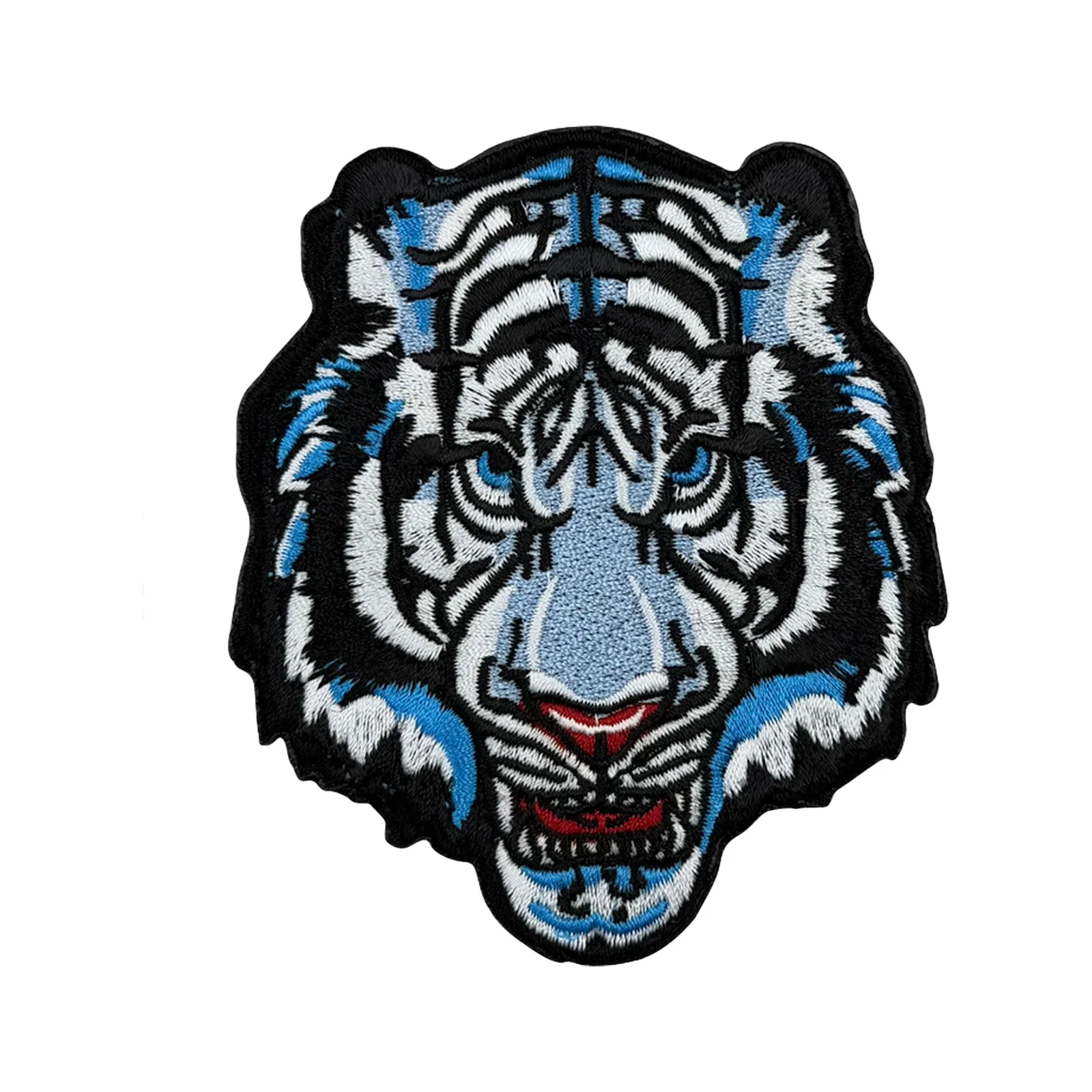 Parche de Velcros con cabeza de tigre azul, insignia bordada con gancho y bucle para mochila táctica Molle, chaqueta y gorras