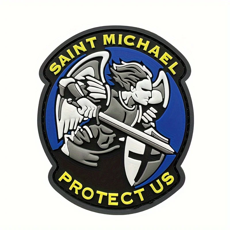 Parches Velcro Mochila TáCticos De Bordados Parche de Velcros de goma 3D de PVC Saint Michael Protect Us, insignia de moral, gancho y bucle militar, bordado táctico para mochila Molle - imagen 2