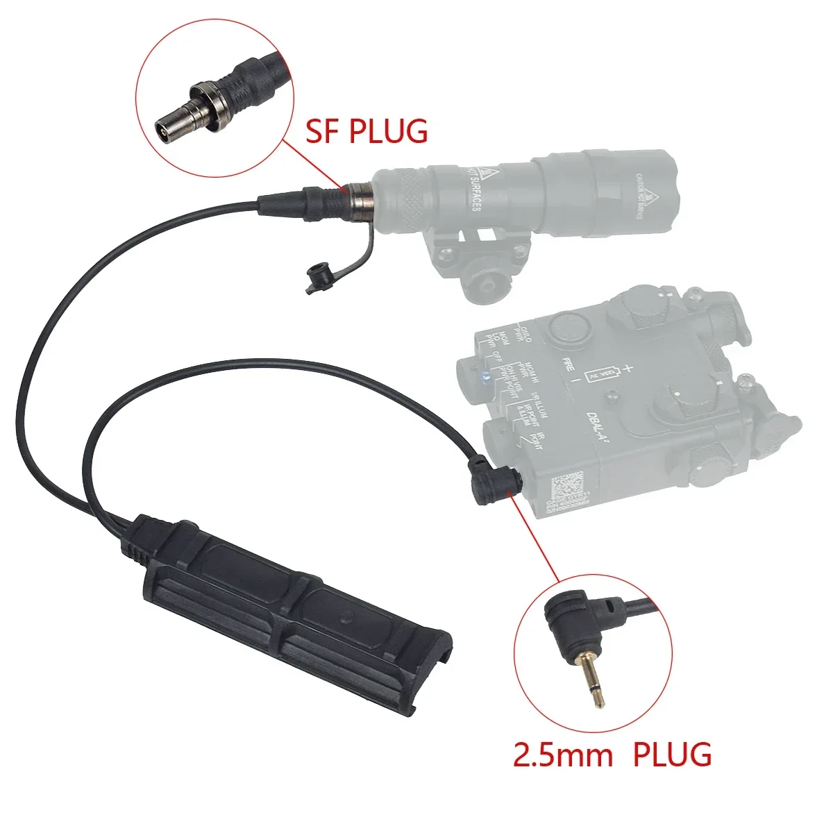 Interruptor táctico PEQ 15 remoto Dual, 2 enchufes, interruptor de almohadilla de presión para PEQ M3X DBAL M300 M600, botón de linterna Airsoft para caza - imagen 2
