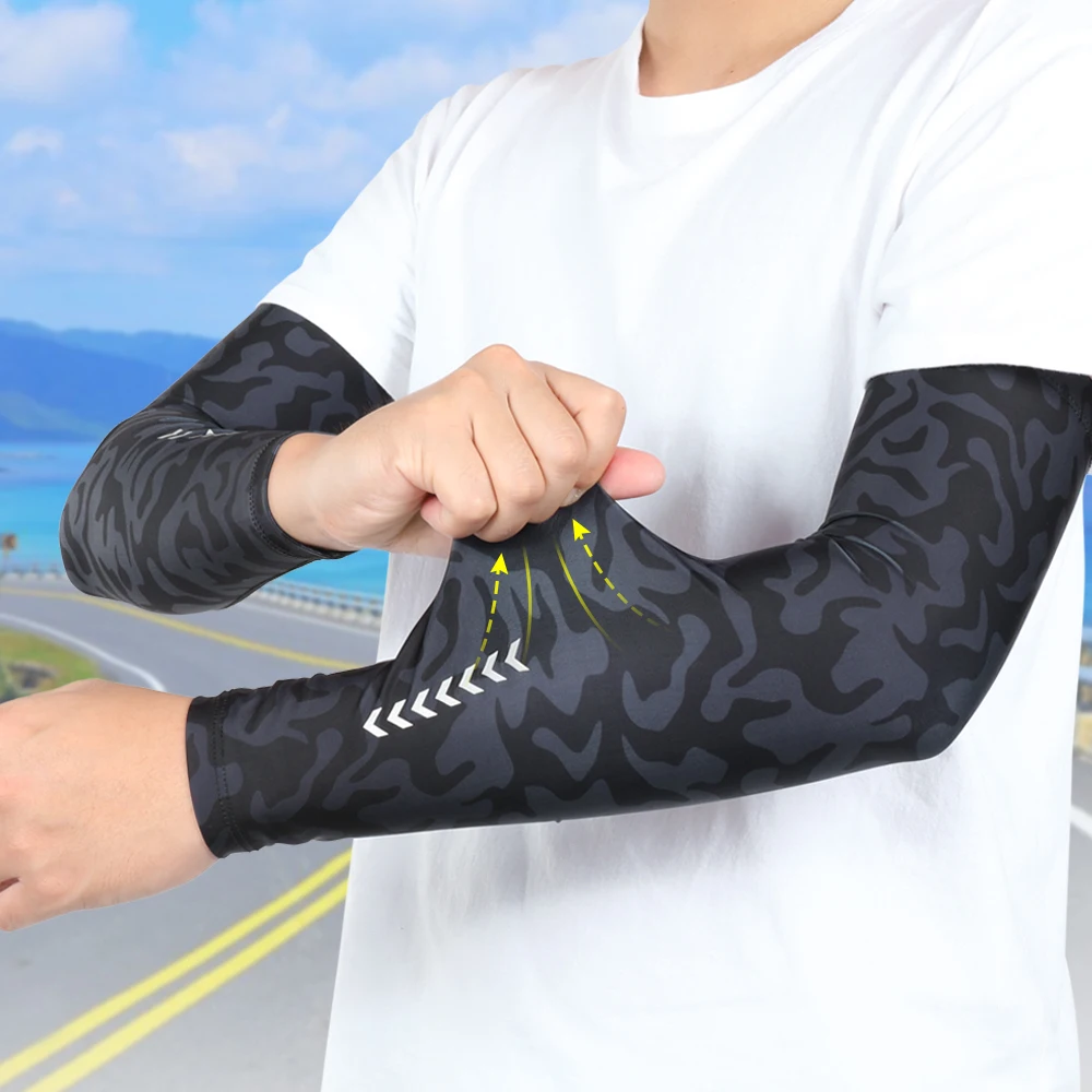 Mangas de compresión de seda de hielo para hombre, calentadores de brazo para ciclismo, voleibol, correr, baloncesto, bicicleta, deporte, protección UV, Verano - imagen 2