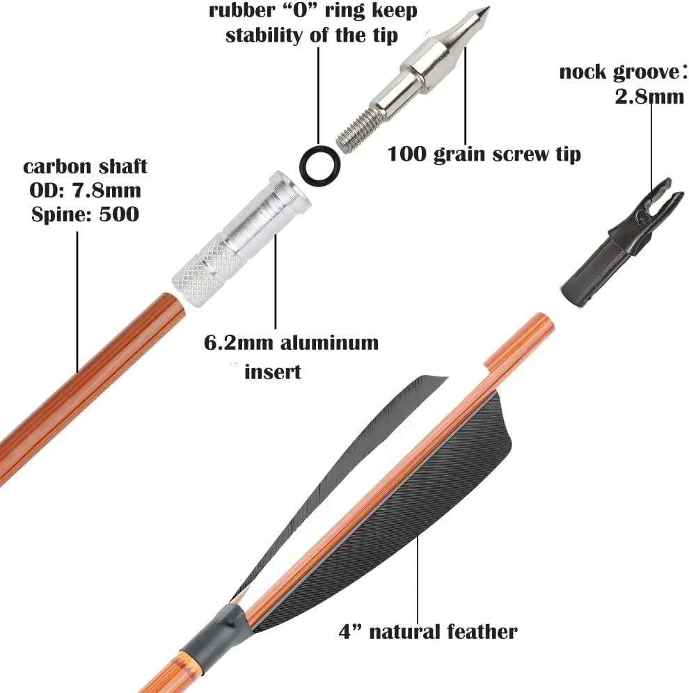 SP500 Flechas carbono mixto para arco compuesto con plumas de pavo - imagen 2