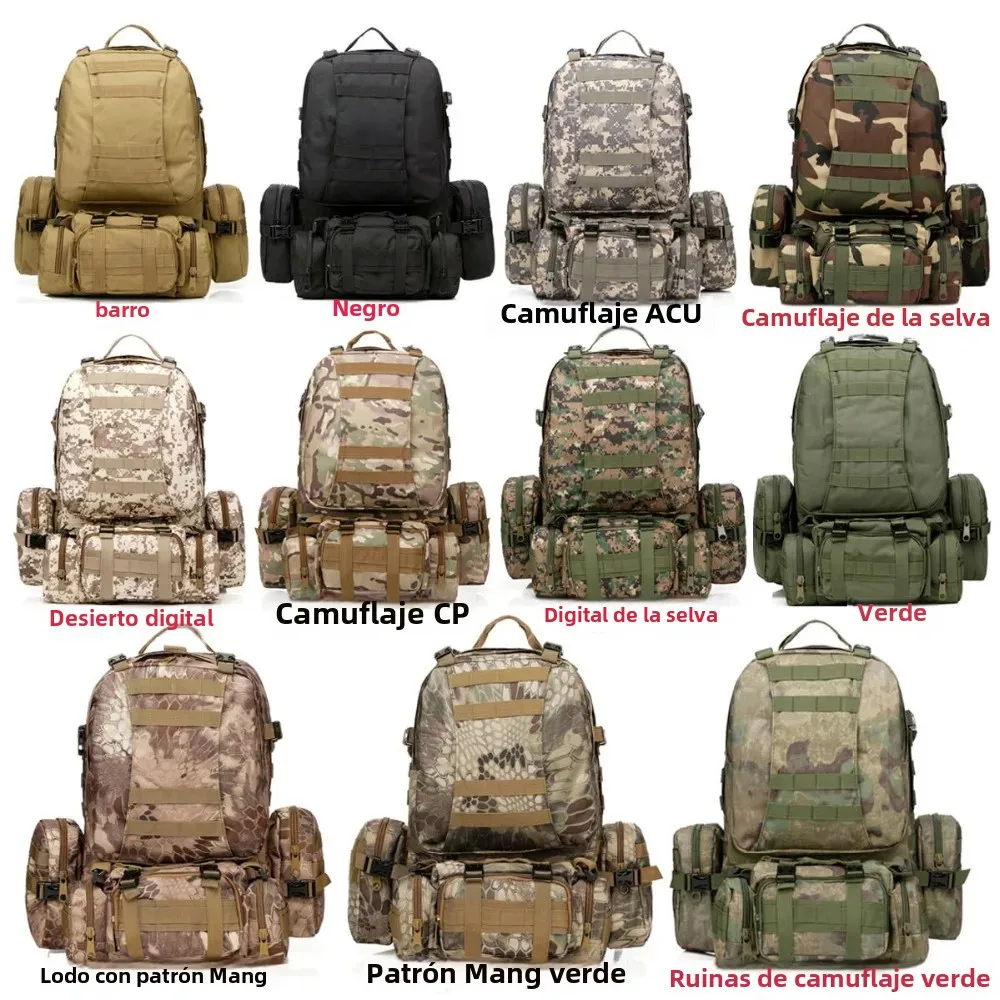 Mochila táctica de nailon Molle de alta capacidad de 55L, mochilas militares de asalto, Camping, caza, deporte, viajes, senderismo, bolsa militar al aire libre - imagen 5