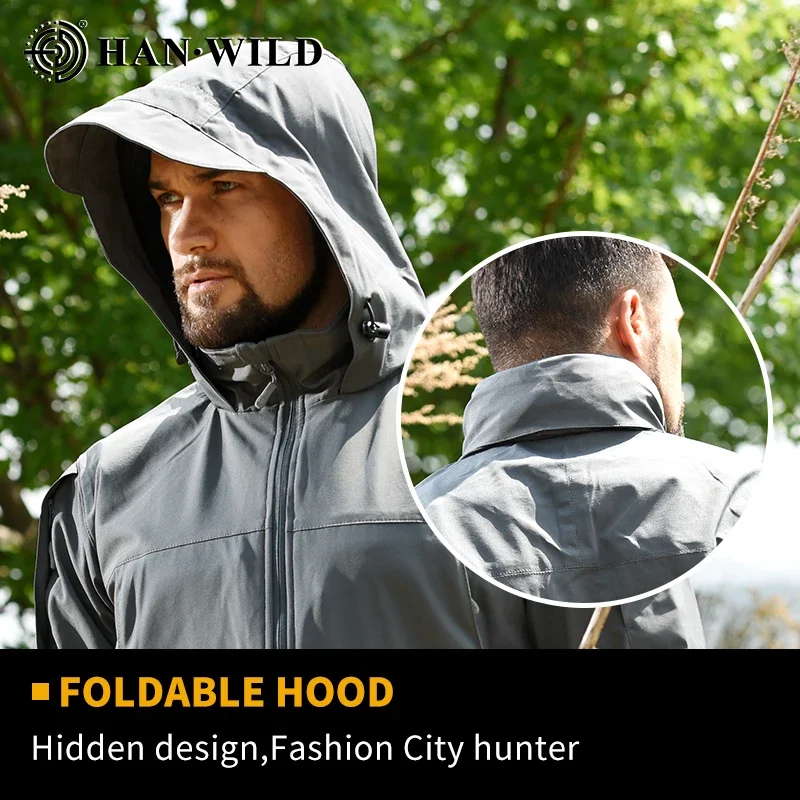 HAN WILD - Chaquetas Tácticas Pantalones Hombres - Ropa de Camuflaje Caza - Uniforme Airsoft - A Prueba de Viento - Camping Abrigo - Cortavientos - Nuevo - imagen 5