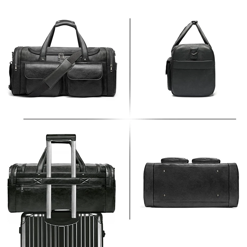 Bolso de deporte grande de PU para hombre, bolsa de mano deportiva impermeable, bandolera de un solo hombro, viaje informal, almacenamiento de equipaje de gimnasio, bolsa de lona con bolsillo - imagen 3