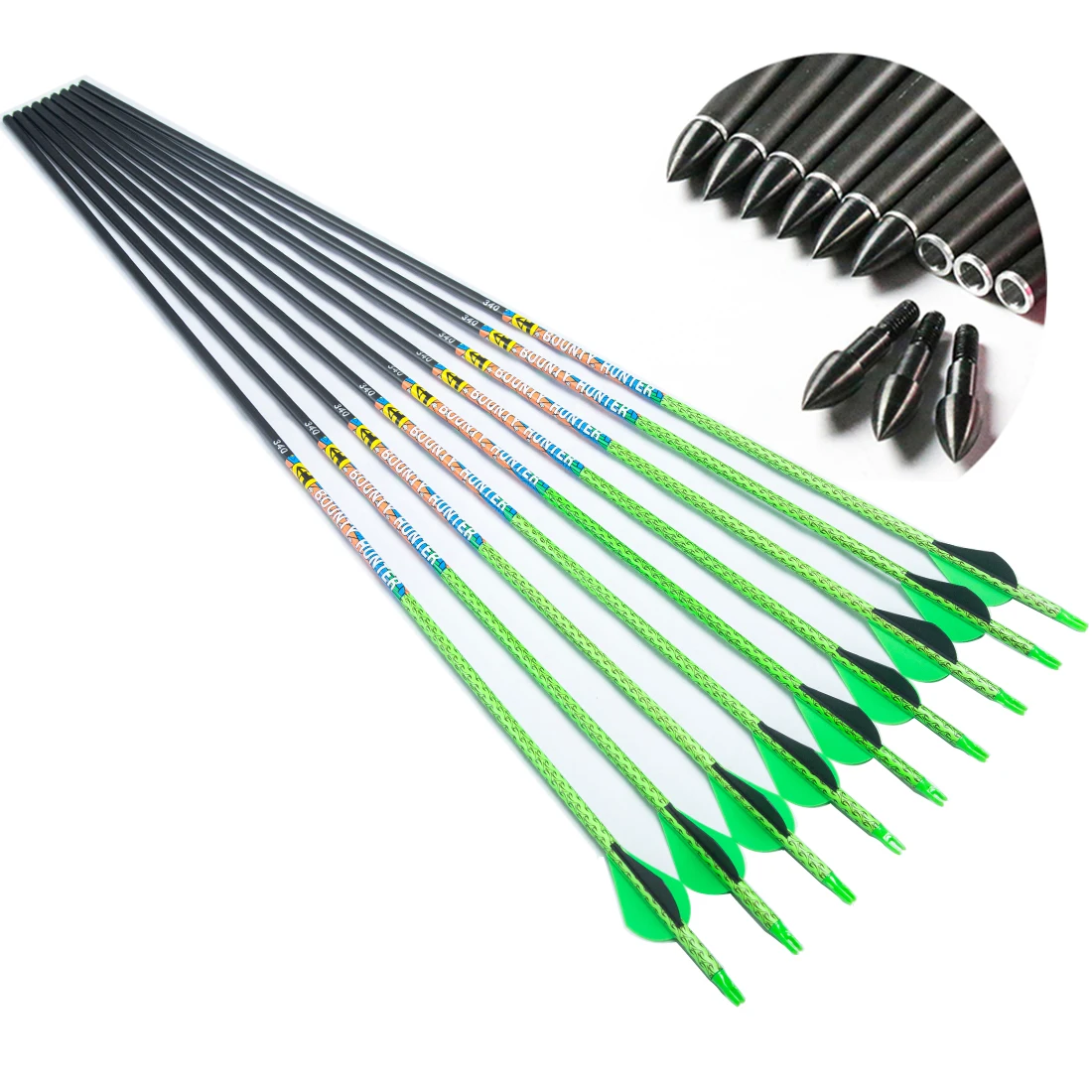 6 uds flechas de carbono puro ID6.2MM columna vertebral 300 340 30 pulgadas 2 pulgadas paletas de plástico puntas de 75gr arco compuesto arco tradicional Hunitng - imagen 2