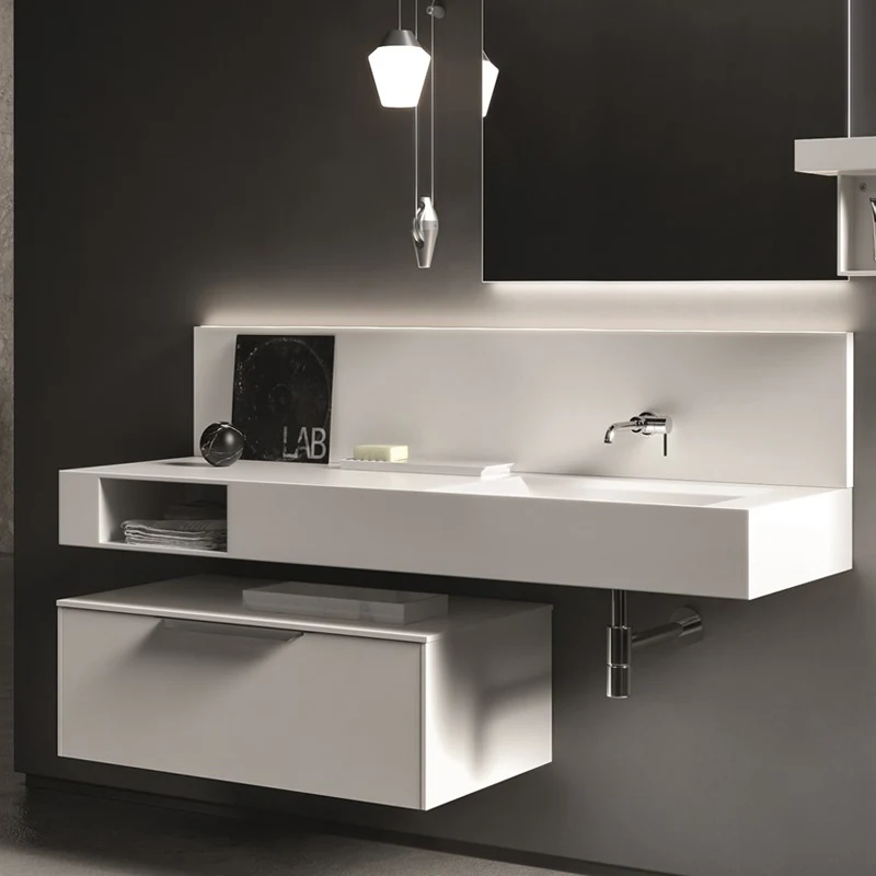 Nueva placa de roca ligera de lujo, lavabo integrado para lavar a mano, lavabo montado en la pared de piedra Artificial personalizado, plataforma inferior - imagen 4