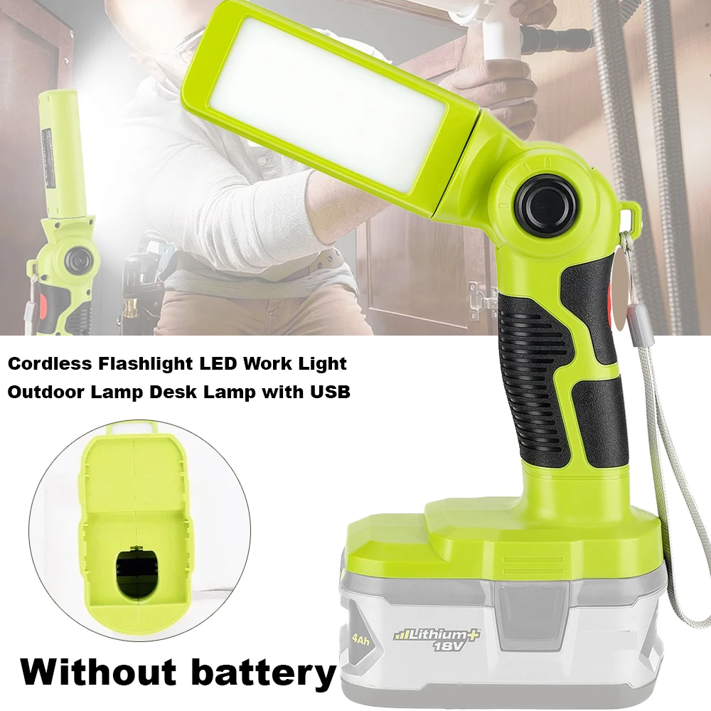 Linterna inalámbrica para Ryobi, batería de iones de litio de 18V, luz LED de trabajo, foco de luz de trabajo manual, lámpara de exterior, lámpara de escritorio con USB