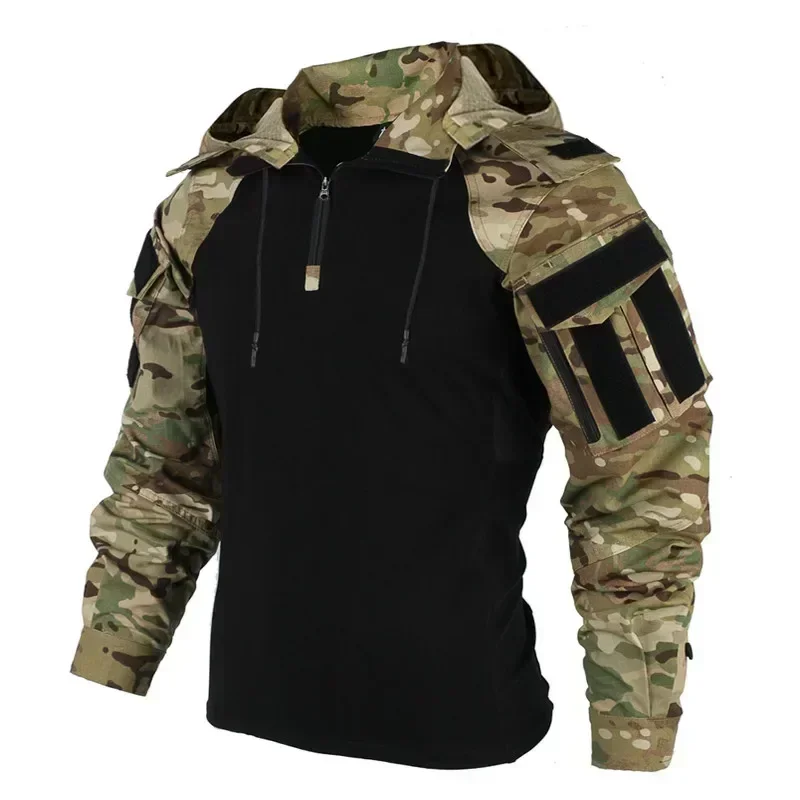 Camisa táctica al aire libre para hombre, traje de rana de camuflaje de entrenamiento de manga larga, camiseta de senderismo CS de secado rápido con capucha desmontable para caza, primavera y otoño - imagen 2