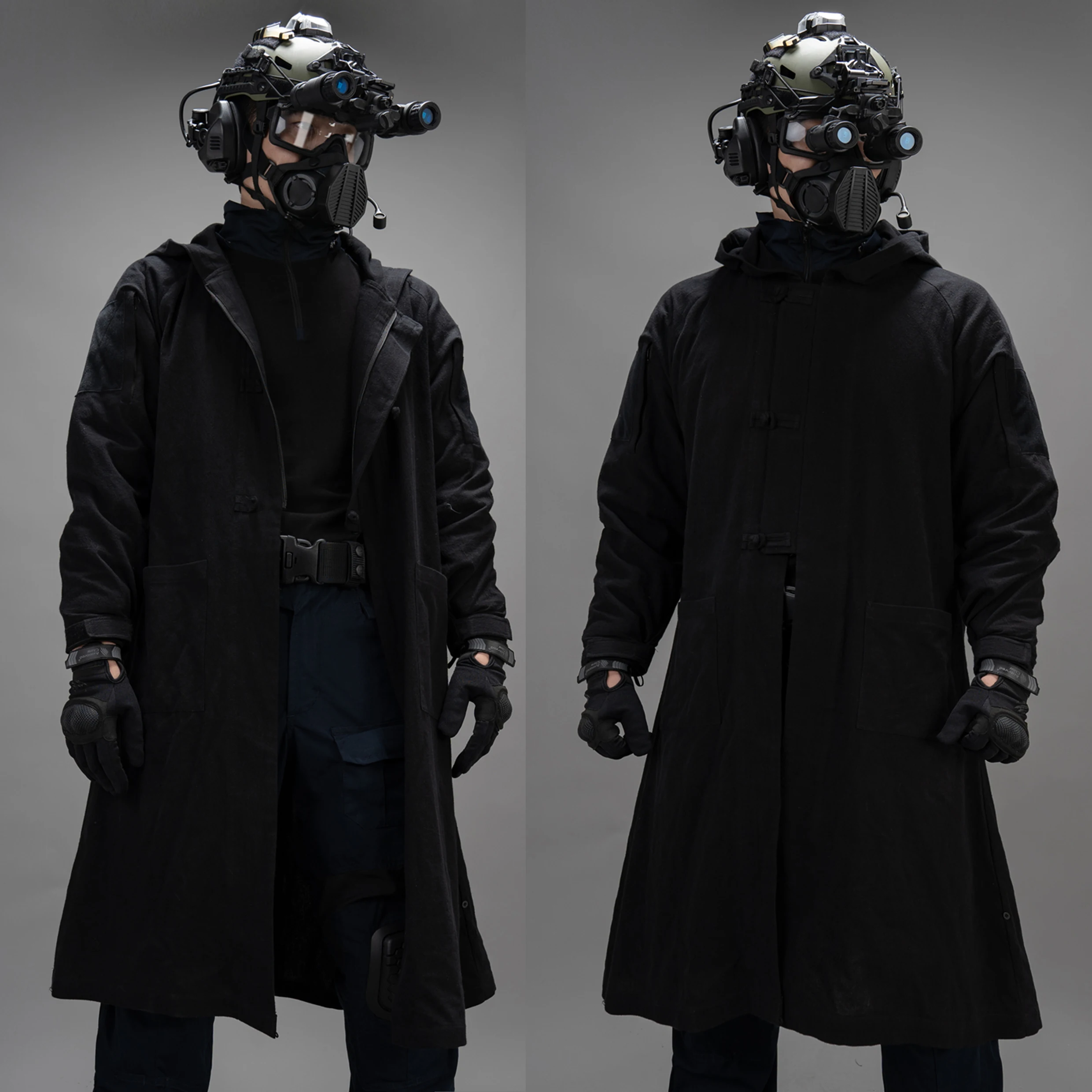 Chaqueta con capucha de abrigo largo de crepé de lino de imitación de algodón completo mejorado estilo nacional para deportes al aire libre - imagen 3