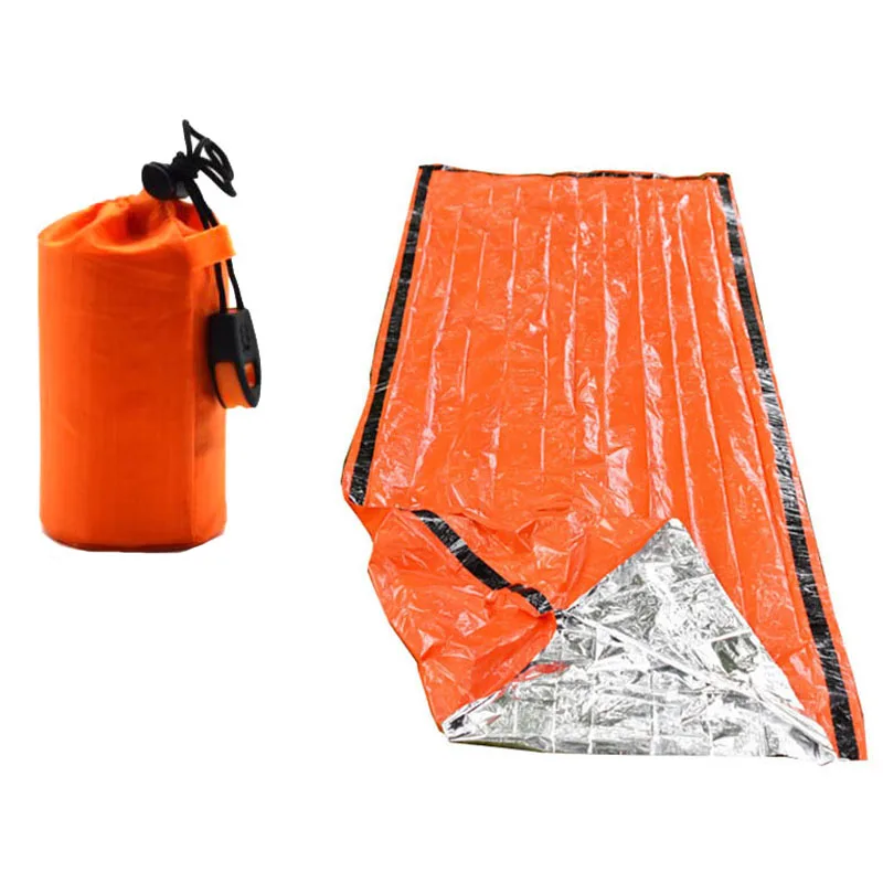 Saco de dormir portátil impermeable para supervivencia de emergencia, equipo de acampada Edc para exteriores, saco térmico, botiquín de rescate de primeros auxilios, manta Mylar - imagen 2