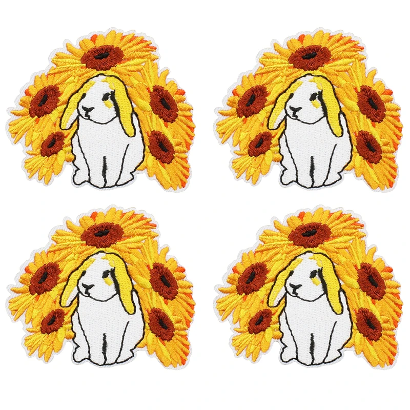 Parche bordado de girasol, 10 Uds., venta al por mayor, parches de flores con letras de corazón de amor para ropa, parches para planchar DIY para insignias de ropa - imagen 2