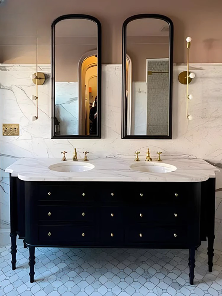 Armario de baño personalizado de pie americano, combinación de arco de lujo, lavabo de mano, soporte de baño de madera maciza - imagen 2