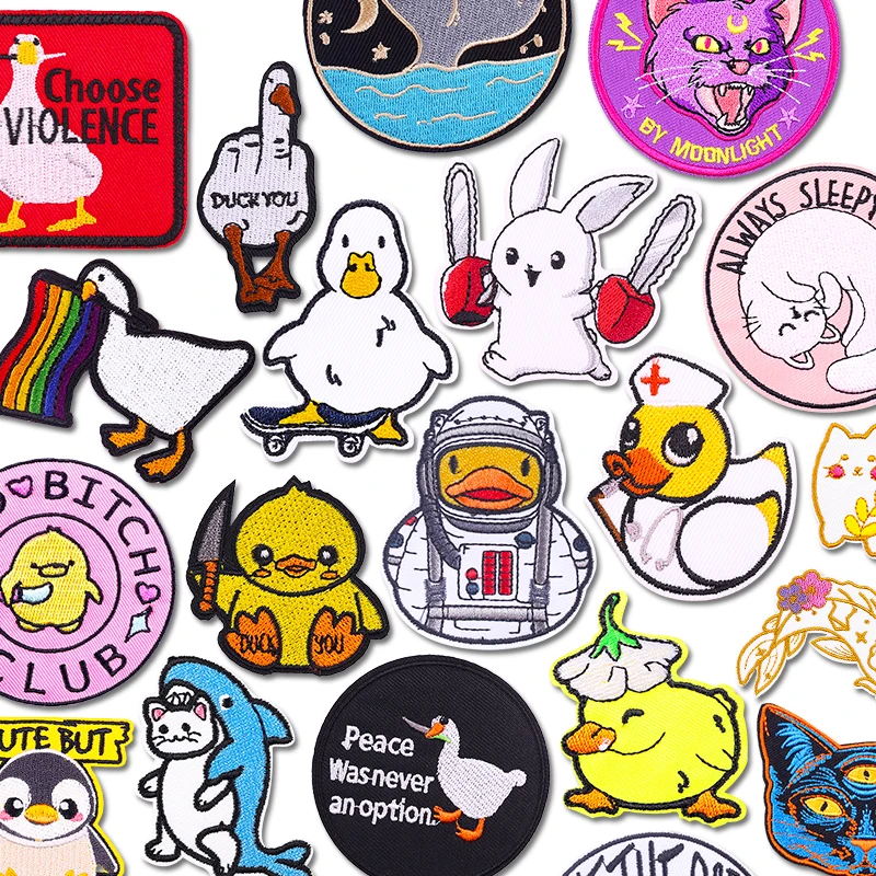 Parches bordados de delfines y patos para ropa, apliques para coser, parche de animales de dibujos animados, parches para planchar para decoración de ropa