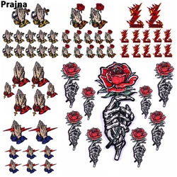 Prajna Parche bordado calavera rosa termoadhesivo para ropa