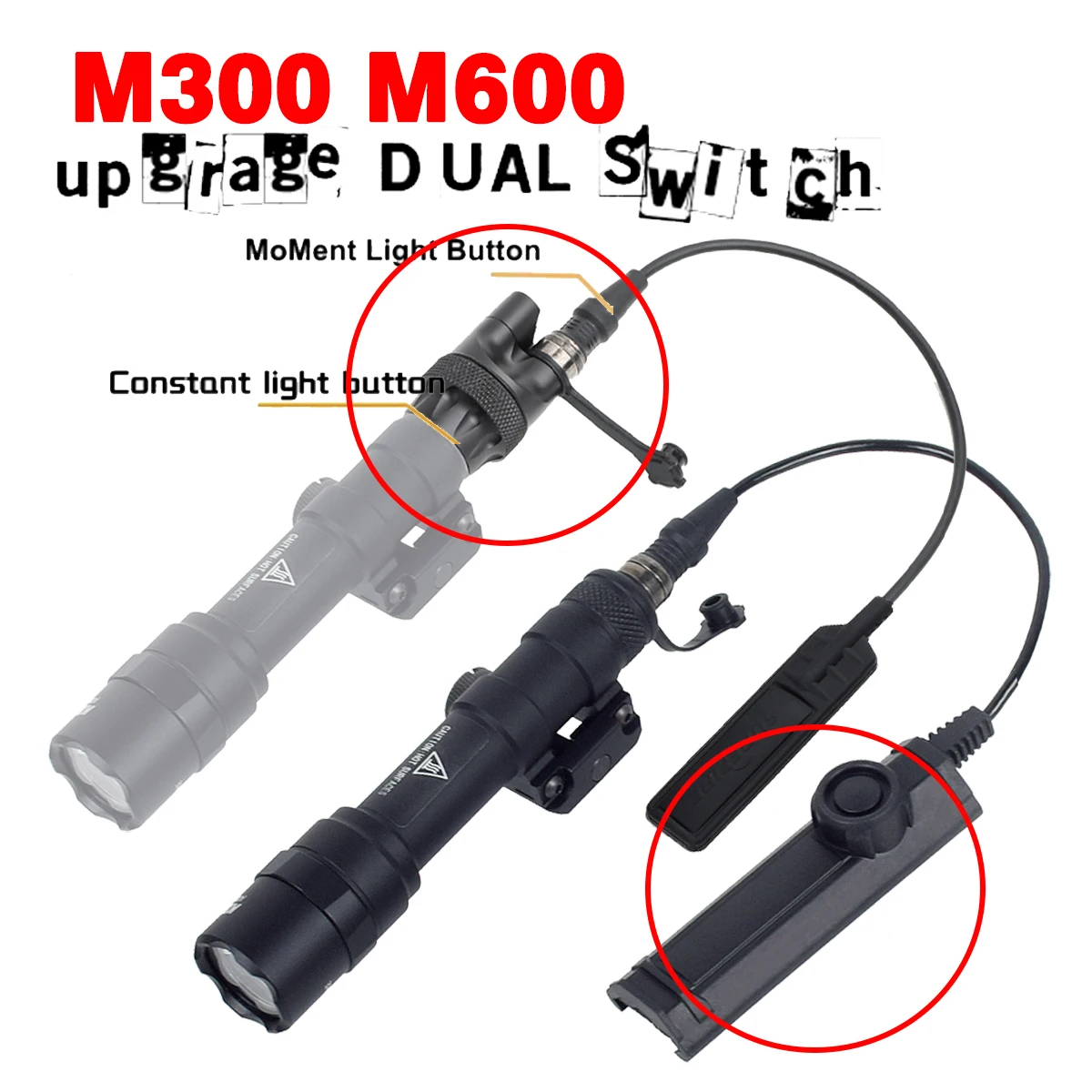 Tapa trasera para linterna táctica Airsoft, cubierta de interruptor de presión de doble función para linterna Surefire M300 M600, luz para armas de caza - imagen 5