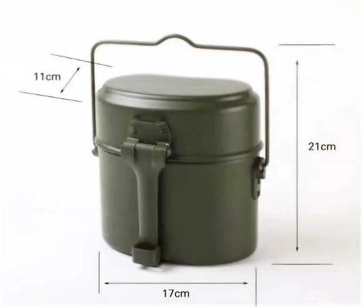 Fiambrera de aluminio para exteriores de doble cubierta, réplica de cantina alemana, tetera deportiva para acampar, verde militar de acero inoxidable - imagen 2