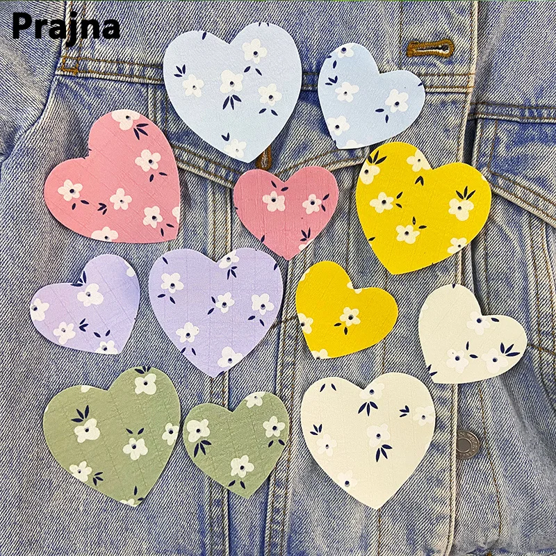 Parches de tela para planchar, parches ovalados de corazón de amor, reparación de ropa para Jean, bolso, falda Floral, 1/10/12 piezas - imagen 2