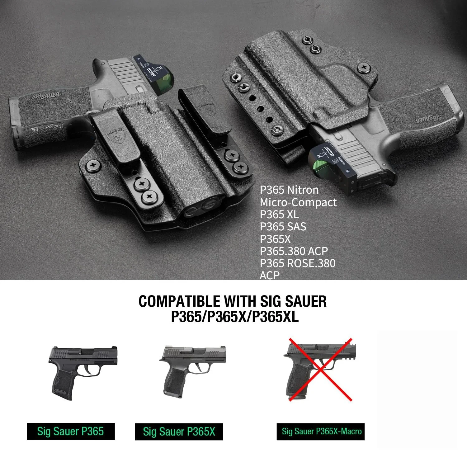 Solo se adapta a Sig Sauer P365/P365 X/P365 SAS, IWB y OOWB, corte óptico de funda Kydex Convertible, miras a juego, Clip para cinturón de 4,4 cm, mano derecha - imagen 3