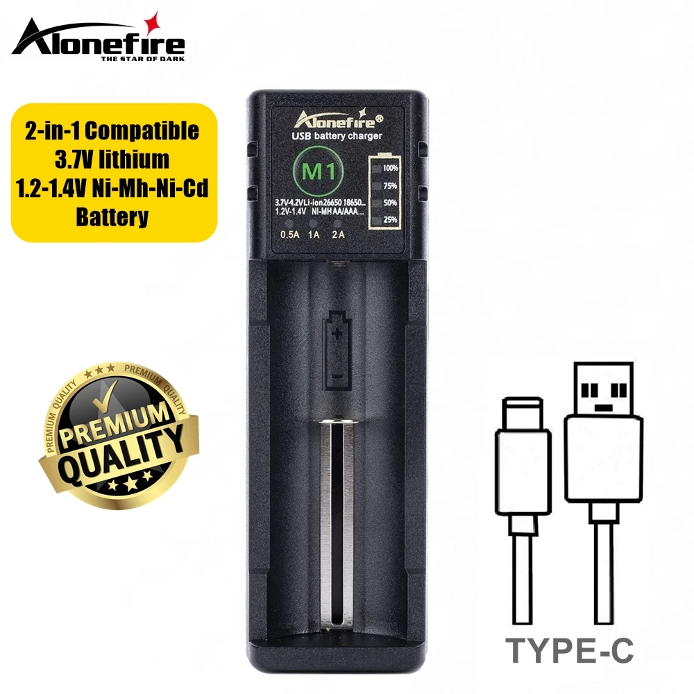 Alonefire M1 cargador USB 3,7 V Li-ion/1,2-1,4 V Ni-MH Ni-Cd linterna frontal batería para 26650/16340/21700/18650/AA/AAA - imagen 2