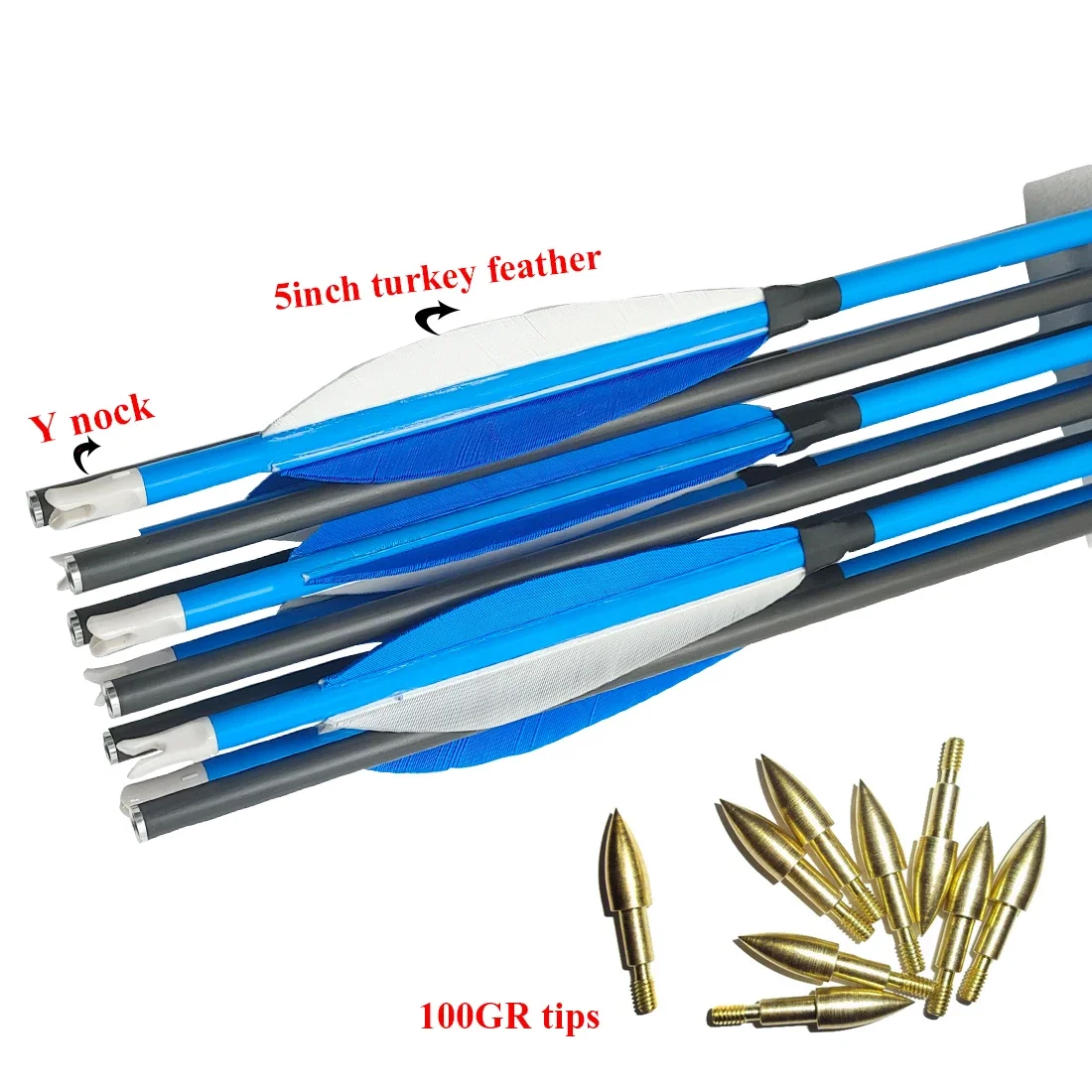 6 uds Linkboy tiro con arco flecha de carbono Sp340 32 pulgadas 5 pulgadas pavo pluma de plátano 100gr puntas arco tradicional caza - imagen 3