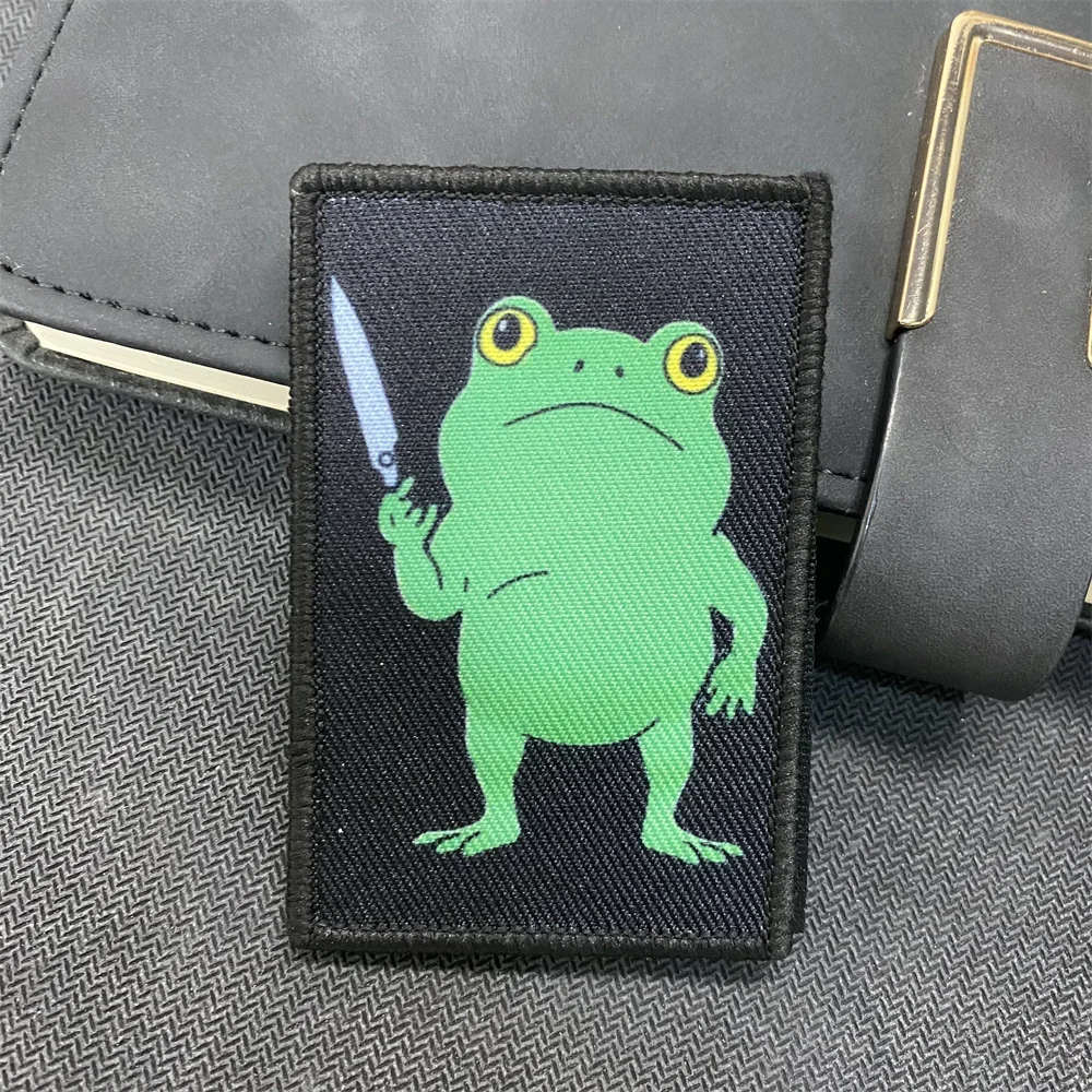 Parche de rana táctica con un cuchillo, insignia de moral de mochila de gancho y bucle, pegatina de PVC, parches de brazalete militar, estampado divertido - imagen 5