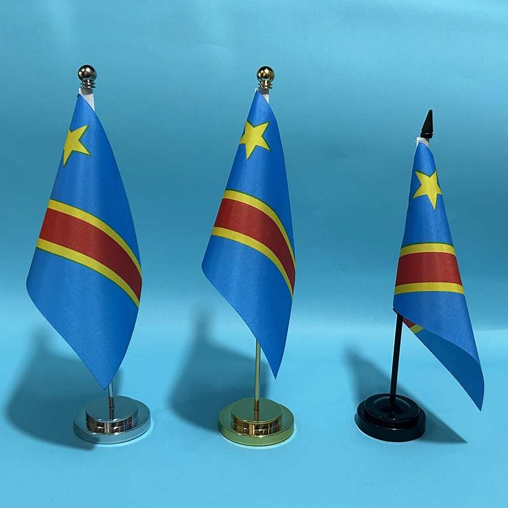 BANDERA DE SKY Bandera de escritorio de oficina Bandera del Congo 14x21 cm Poliéster Bandera nacional del Congo Adornos de escritorio Banderas