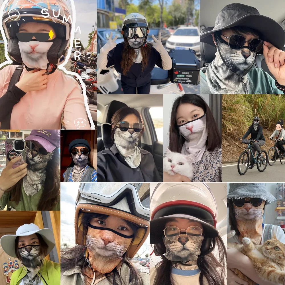 Pañuelo de animales 3D, máscara facial triangular con orejas colgantes, secado rápido, deporte al aire libre, ciclismo, senderismo, polaina para el cuello, bufanda a prueba de viento para hombres y mujeres - imagen 2