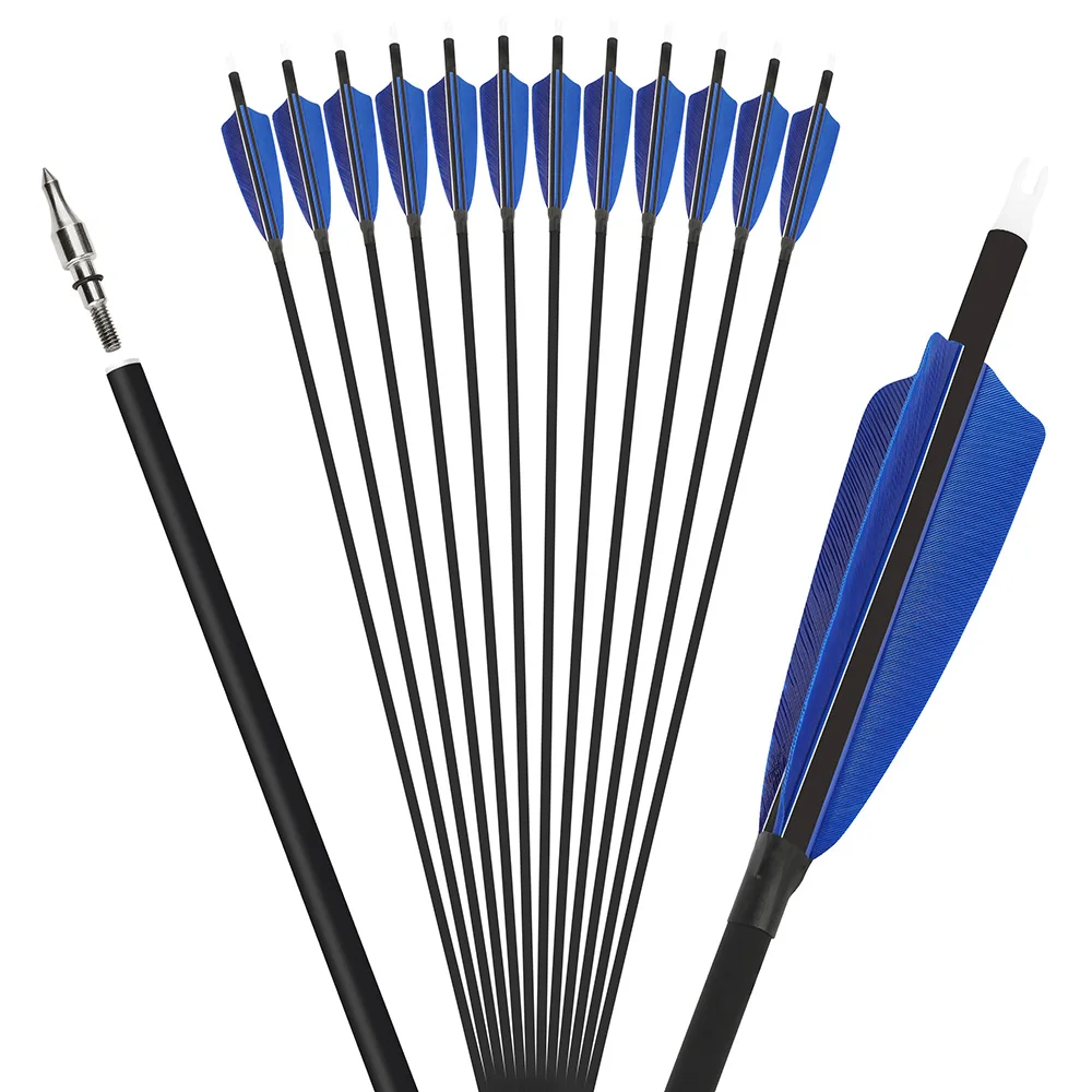 ‌ Flecha de carbono SP500 de 28 ''30'' 31'', con pluma de 4 pulgadas para arco compuesto recurvo al aire libre, accesorios de tiro de caza, 12 Uds. - imagen 5