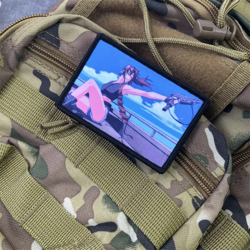 Parche táctico con estampado de Chica de Anime para ropa, insignias de moral, parches militares con gancho, pegatinas para mochila - imagen 3