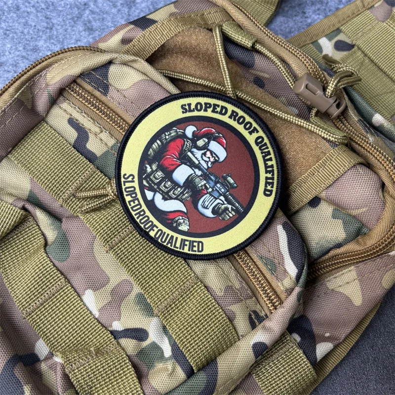 Parche táctico militar con estampado de Papá Noel para ropa, insignia de moral, parches con gancho, pegatinas para mochila