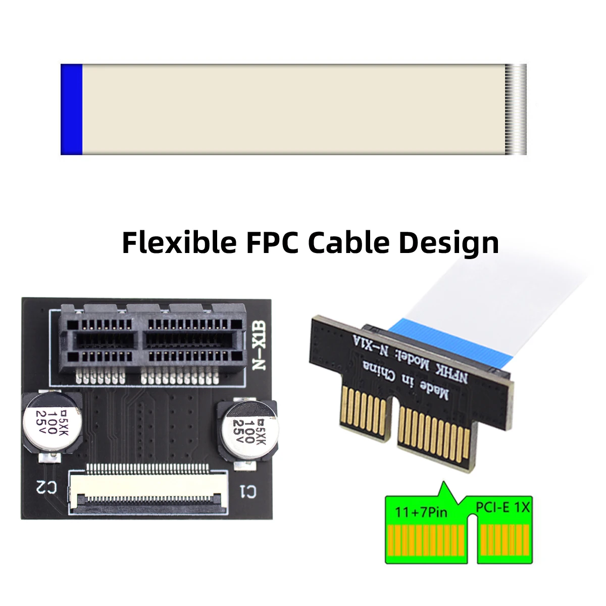 CY PCI-E Express 1X Slot Riser Card, extensor de perfil bajo, cinta flexible, Cable de reubicación, 10cm, ángulo de 90 grados - imagen 2