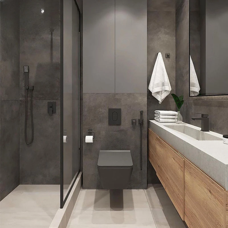Mueble de baño con tablero de roca de estilo japonés, lavabo integrado personalizado, moderno - imagen 3