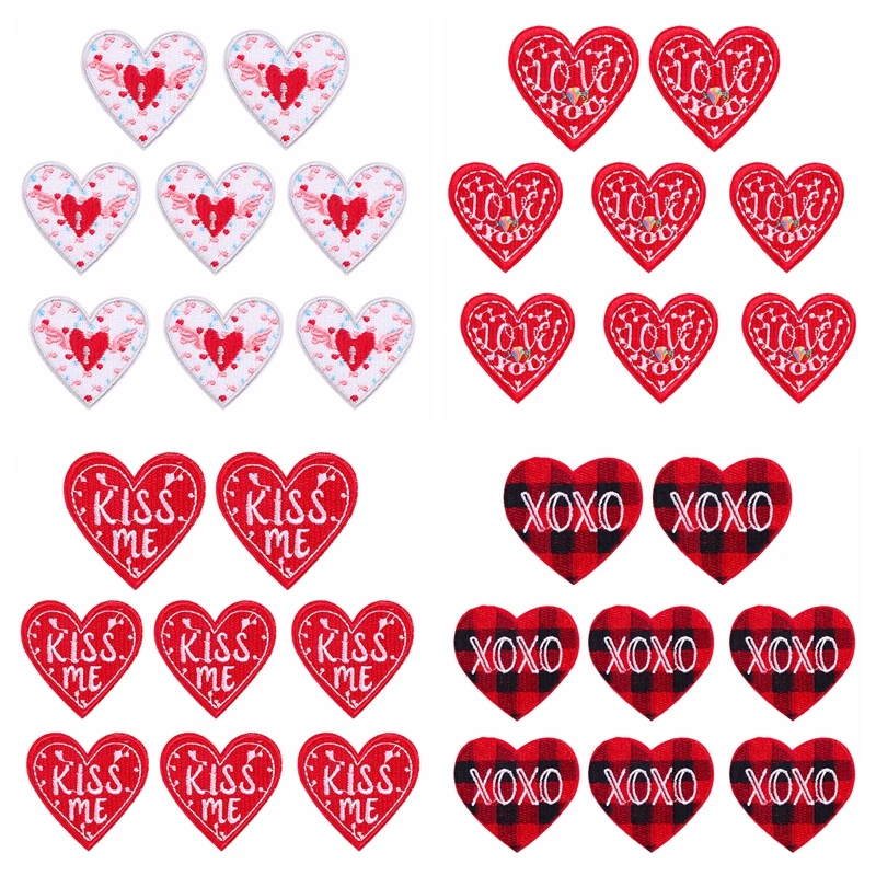 10 unids/lote parche rojo de dibujos animados de corazón de amor sombreros chaquetas mochila coser parches bordados parches para planchar para insignias de ropa DIY - imagen 2
