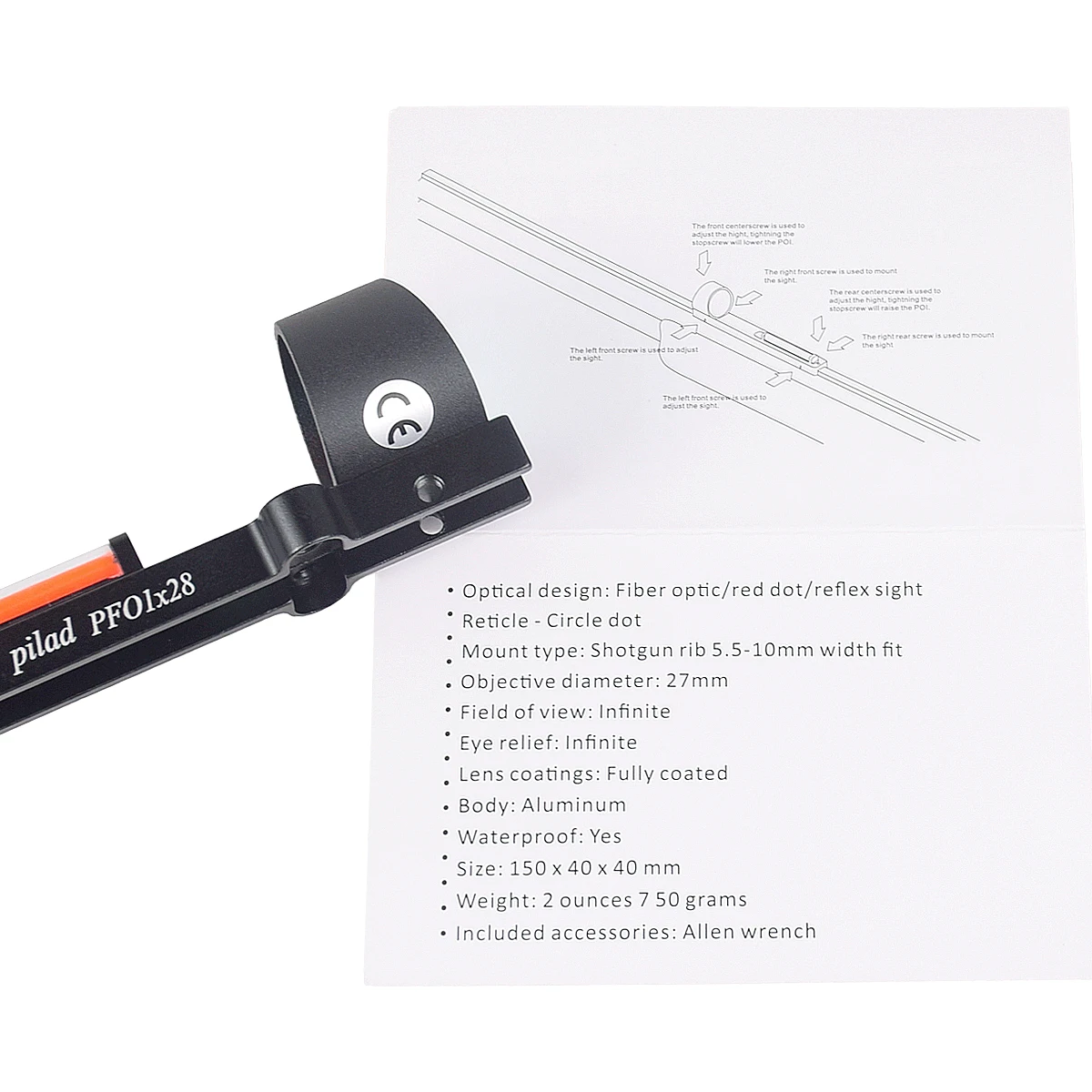 Mira Táctica de Punto Rojo 1x28 con Fibra Óptica Roja y Verde, Ligera, para Caza, Compatible con Riel de Escopeta - imagen 4