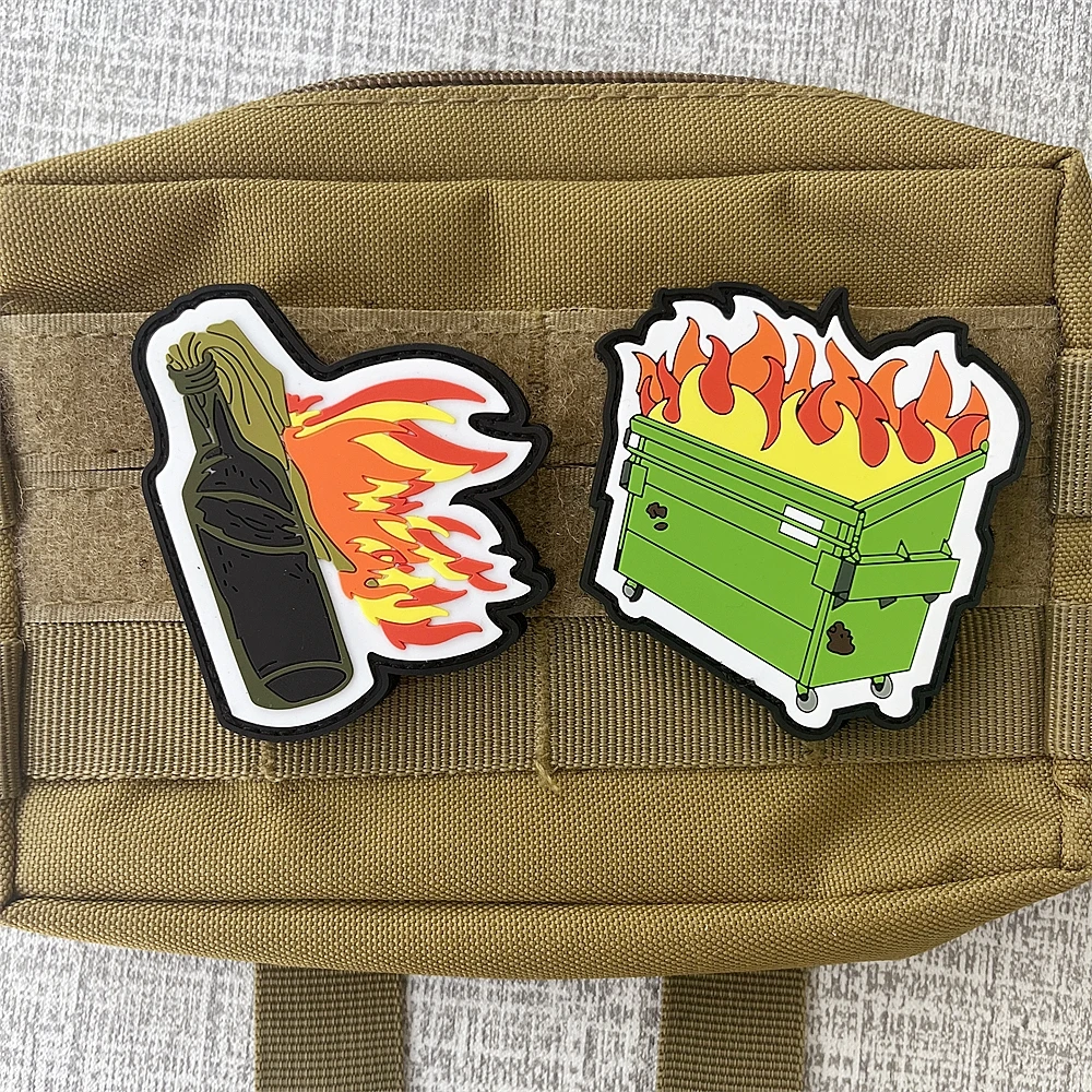 Parches indios tácticos AVERAGE PVC Dumpster Fire Molotov cóctel moral insignia mochila gancho y bucle pegatina crear el mundo - imagen 5