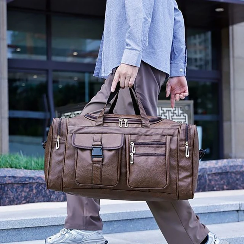 Bolsa de lona para gimnasio y Fitness, bolsas deportivas para Yoga, viaje de PU, portátil, para senderismo al aire libre, paquete de equipaje de gran capacidad, mochila tipo mensajero con cremallera - imagen 4