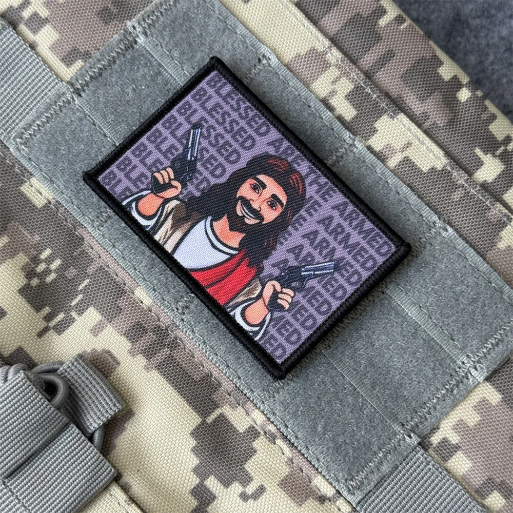 Parche de Jesús con armas, insignia de moral táctica, parche impreso con gancho y bucle, brazalete para mochila, parches militares del ejército para ropa