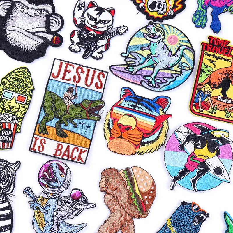 Jesús está hacia atrás, parches bordados para planchar para ropa, parches termoadhesivos, apliques de ropa DIY, pegatinas de planchado de animales