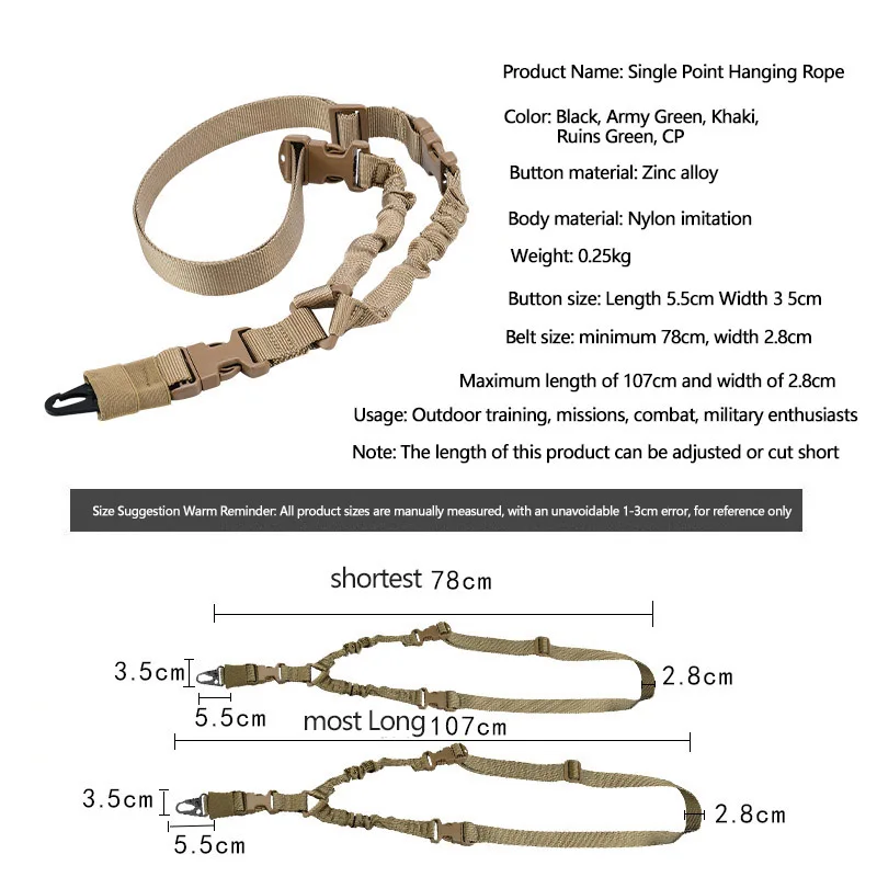 Equipo táctico militar de un solo punto para pistola, correa para el hombro, correa para pistola de tiro, accesorios de caza, hebilla de metal, correa para rifle - imagen 3