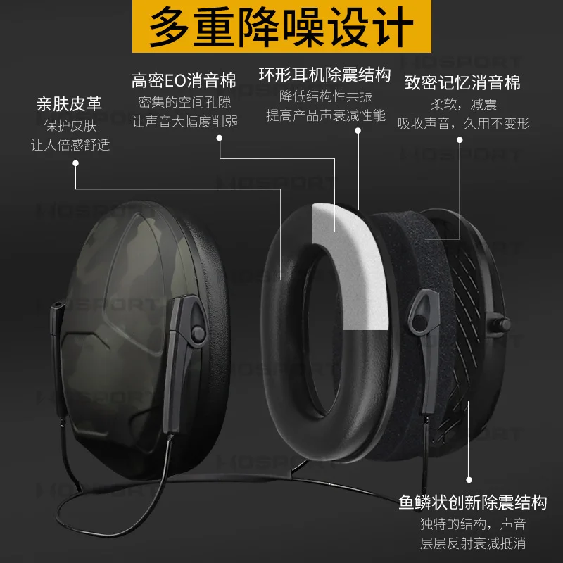WOSPORT-Protectores de oídos de camuflaje táctico IPSC, cascos con cancelación de ruido y montado en la parte trasera - imagen 4
