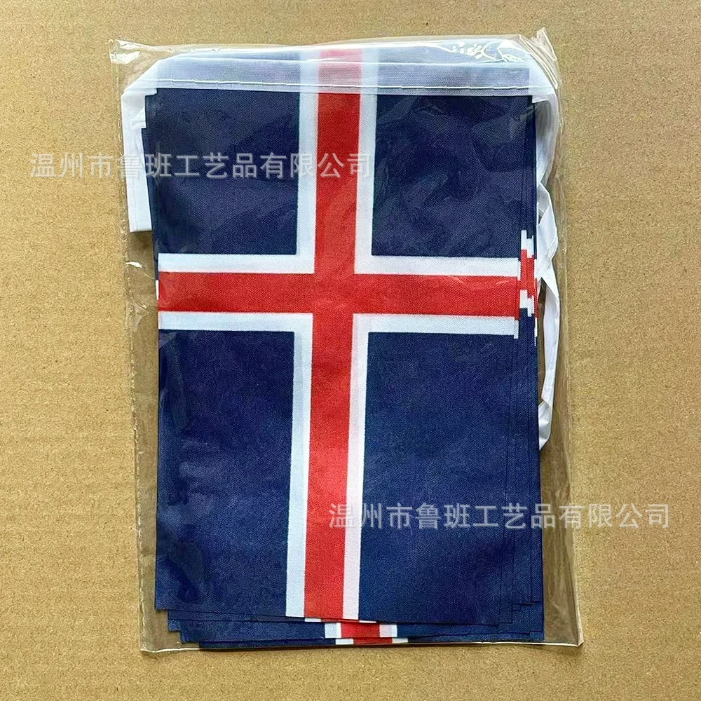 Bandera del cielo 14x21cm banderas de banderines de Islandia 20 unids/lote banderín de cuerda Festival fiesta vacaciones para decoración