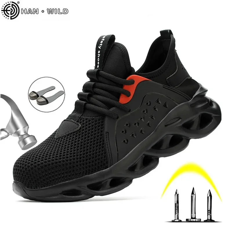 Zapatos de seguridad para el trabajo para hombre, botas transpirables de verano para hombre, zapatillas de trabajo con punta de acero antigolpes para seguridad en la construcción