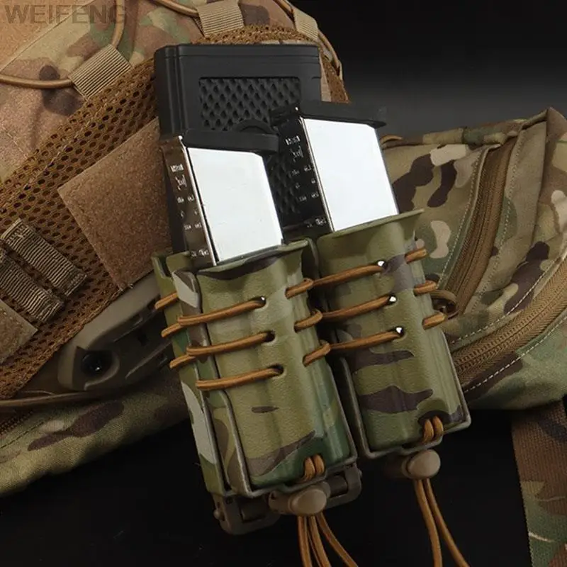 Estuche doble de 9mm/5,56mm para Rifle Molle M4 AR15 M6 AK Mag, funda para pistola táctica, soporte de liberación rápida