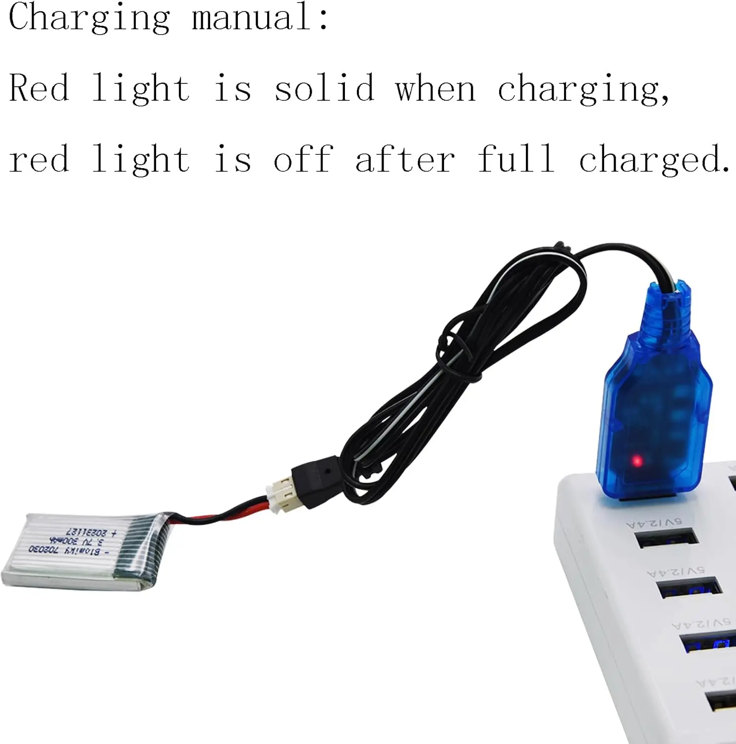 3.7V 300mAh 20C 702030   Batería Lipo PH2.0 Enchufe con Cable Cargador para MIni NANO RC Quadcopter Drone - imagen 4