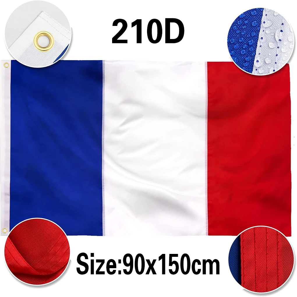 FLAGLINK 90x150 CM Banderas nacionales francesas de nailon 210D resistentes de doble cara con rayas cosidas 4 puntadas He