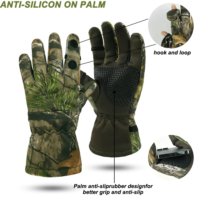 Guantes de caza, guantes sin dedos/sin dedos, guantes de invierno de camuflaje para tiro al aire libre, tiro con arco, pesca, accesorios de caza - imagen 2
