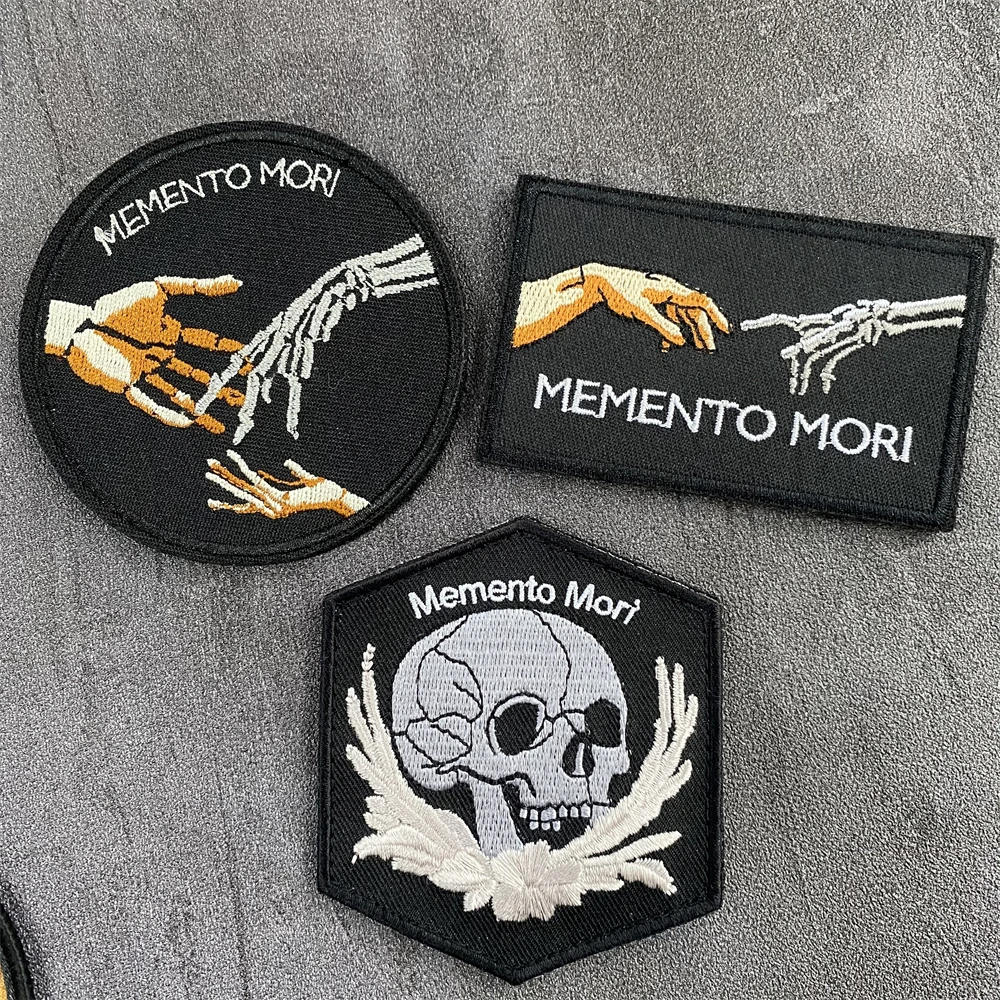 Memento Mori-insignia de moral táctica, gancho y bucle, esqueleto, dedo, brazalete bordado, parche, pegatinas para mochila, apliques para ropa - imagen 3